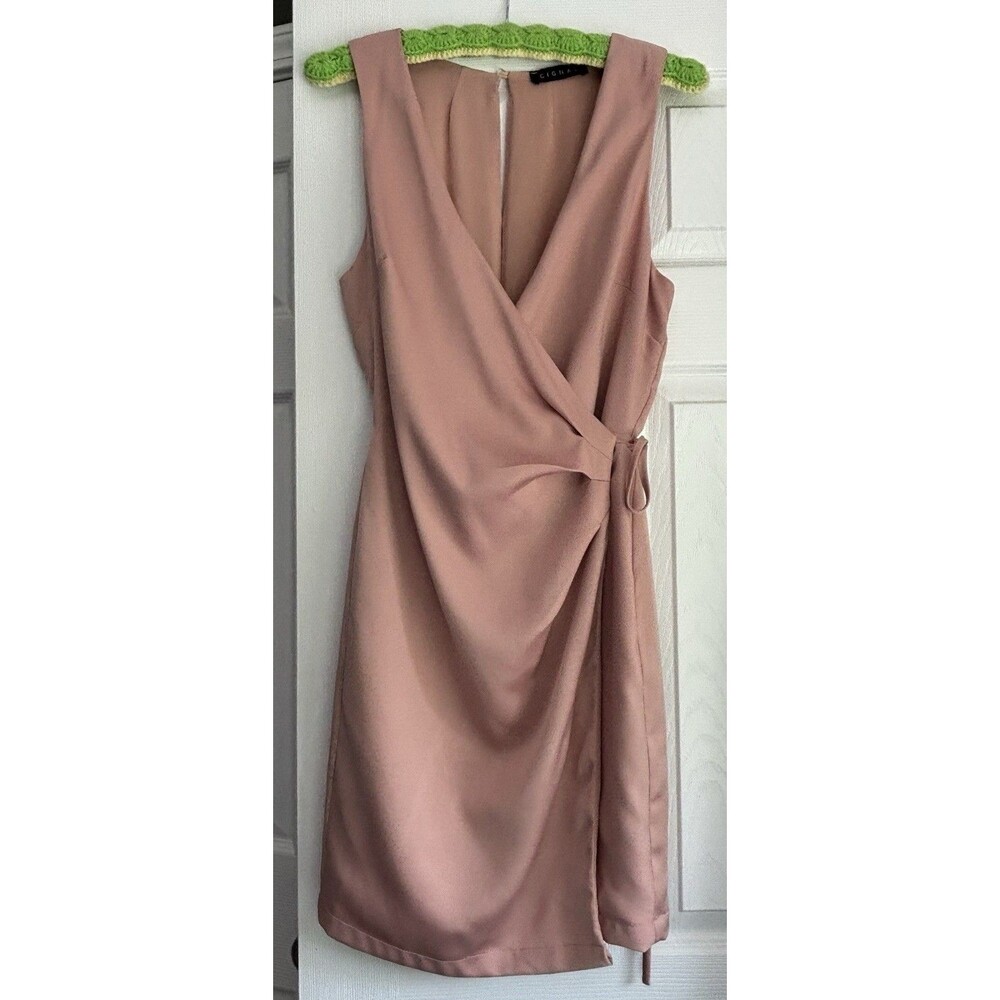 VTG 90’s Cignal Blush Pink Draped Mini Wrap Cocktail Dress w Open Back Y2K sz S